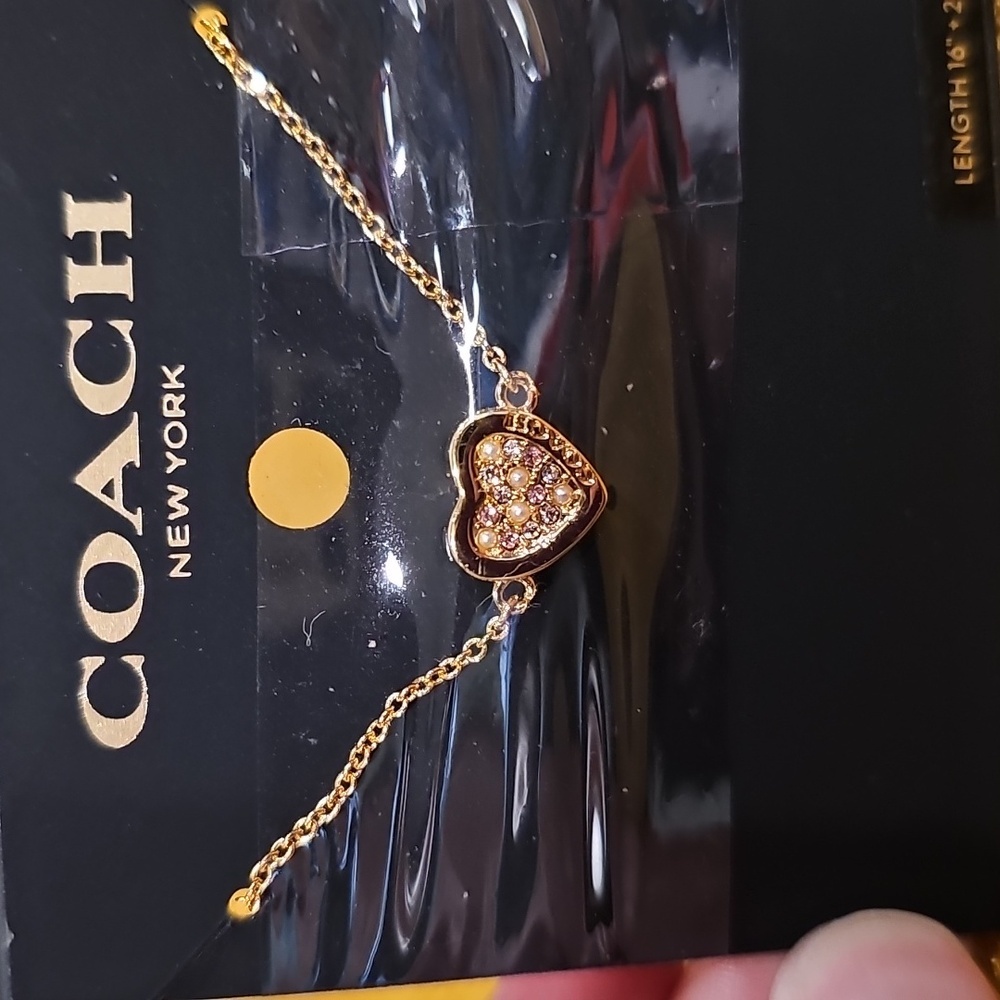 Coach Gold Pave Heart Necklace New - Picture 2 of 6